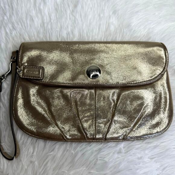 COACH Madison Flap Gold Metallic Wristlet - Picture 1 of 9